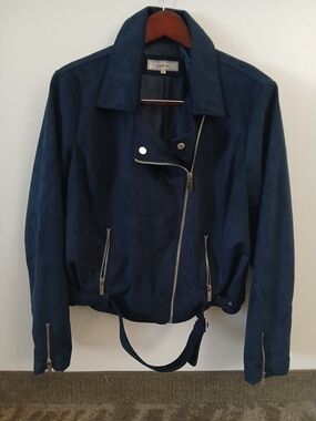 Wildflowers Navy Suede Moto Jacket